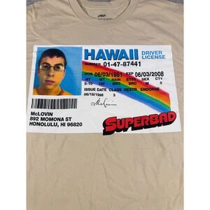 Superbad McLovin Hawaii Driver License Graphic T-Shirt Tan Philcos XL Mens